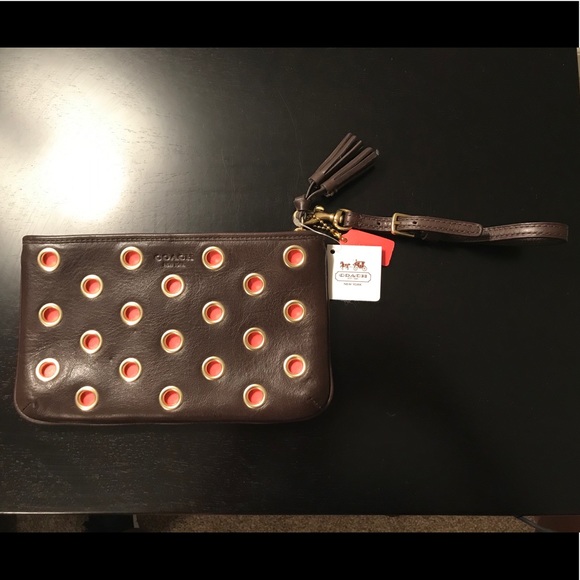 Authentic Coach Wristlet / Clutch Brown and Orange - Picture 1 of 4